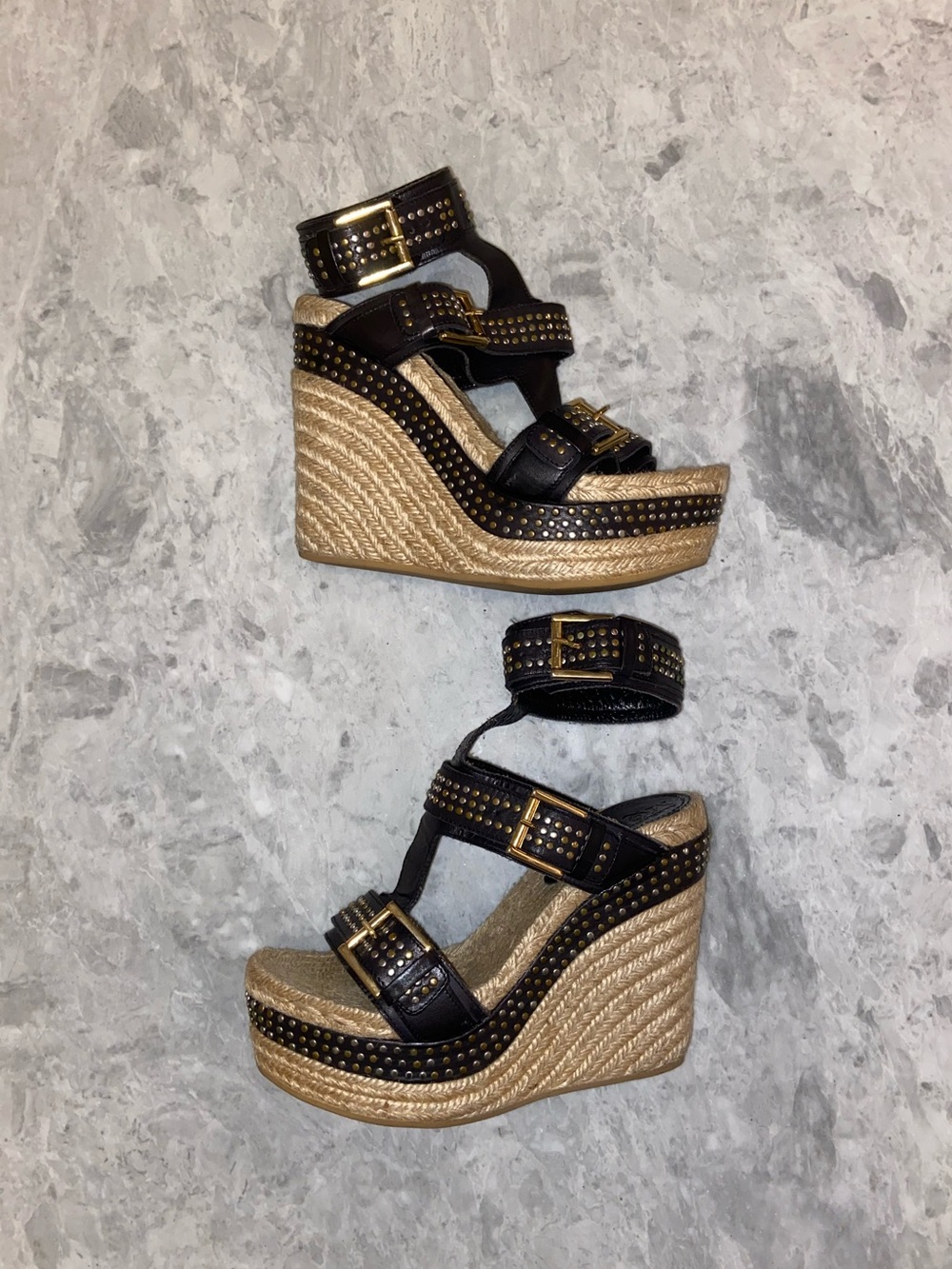 Alexander McQueen Vintage Studded Leather Gladiator Wedges